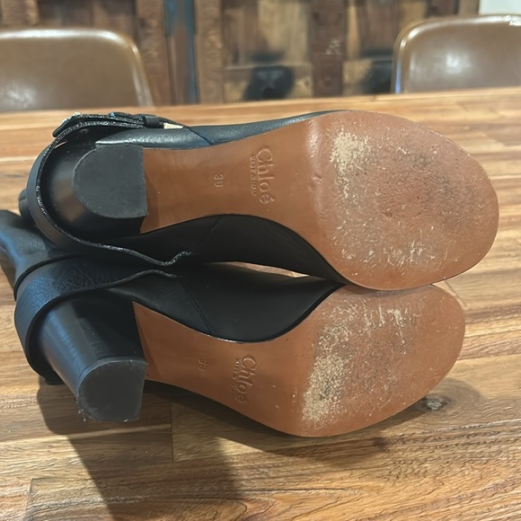 Chloe Black Heeled Boots with Gold Buckle and Chunky Heel - Picture 12 of 15